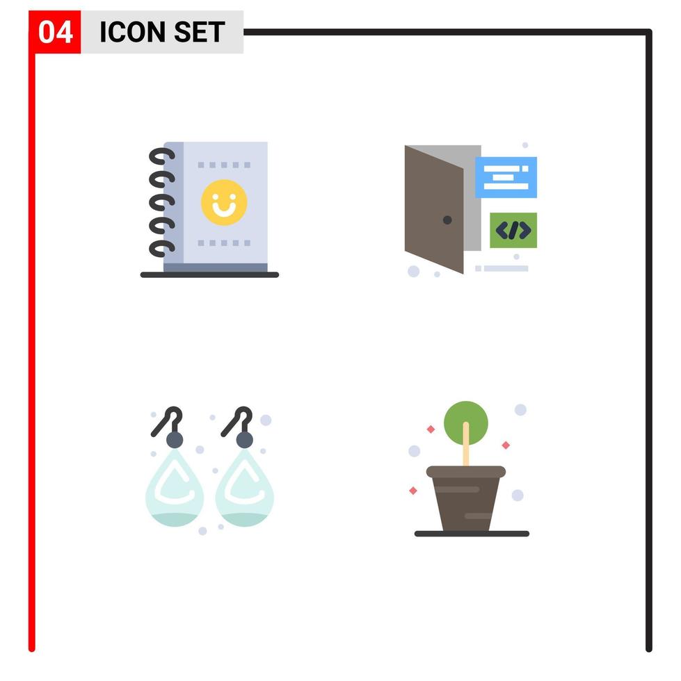 groupe de 4 icônes plates signes et symboles pour la page de navigateur de bijoux de cahier jardinage éléments de conception vectoriels modifiables vecteur