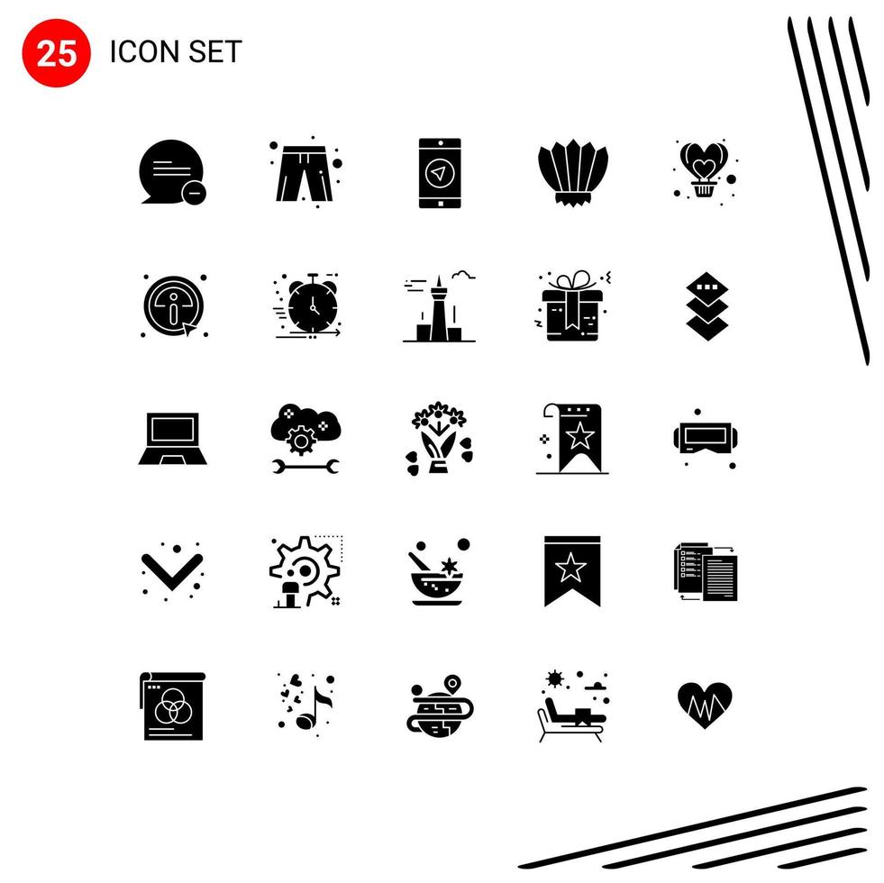 pack de 25 glyphes solides créatifs de palmes d'application air océan plongée éléments de conception vectoriels modifiables vecteur