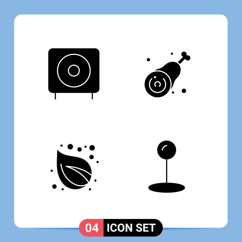 4 glyphes solides vectoriels thématiques et symboles modifiables des produits de viande de bar éléments de conception vectoriels modifiables de feuille d'os vecteur