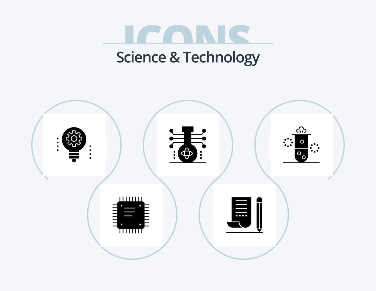 pack d'icônes de glyphe scientifique et technologique 5 conception d'icônes. molécule. chimie. bloc-notes. robotique. électronique vecteur