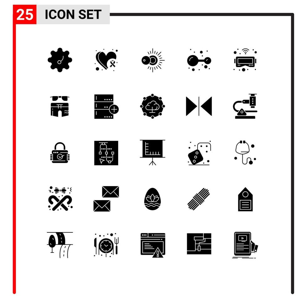 25 concept de glyphe solide pour les sites Web mobiles et applications été vr lunettes météo laboratoire éléments de conception vectoriels modifiables vecteur