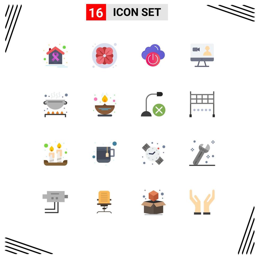 pack de couleur plat de 16 symboles universels de cuisine ordinateur cloud travail internet pack modifiable d'éléments de conception de vecteur créatif