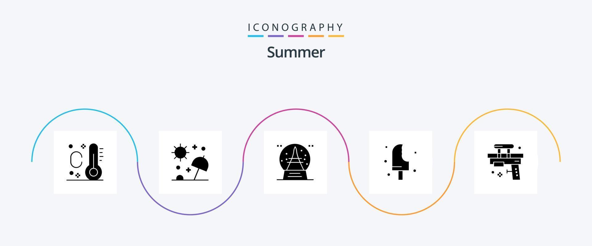 pack d'icônes de glyphe d'été 5 comprenant une arme à feu. l'été. souvenir. glace. nourriture vecteur