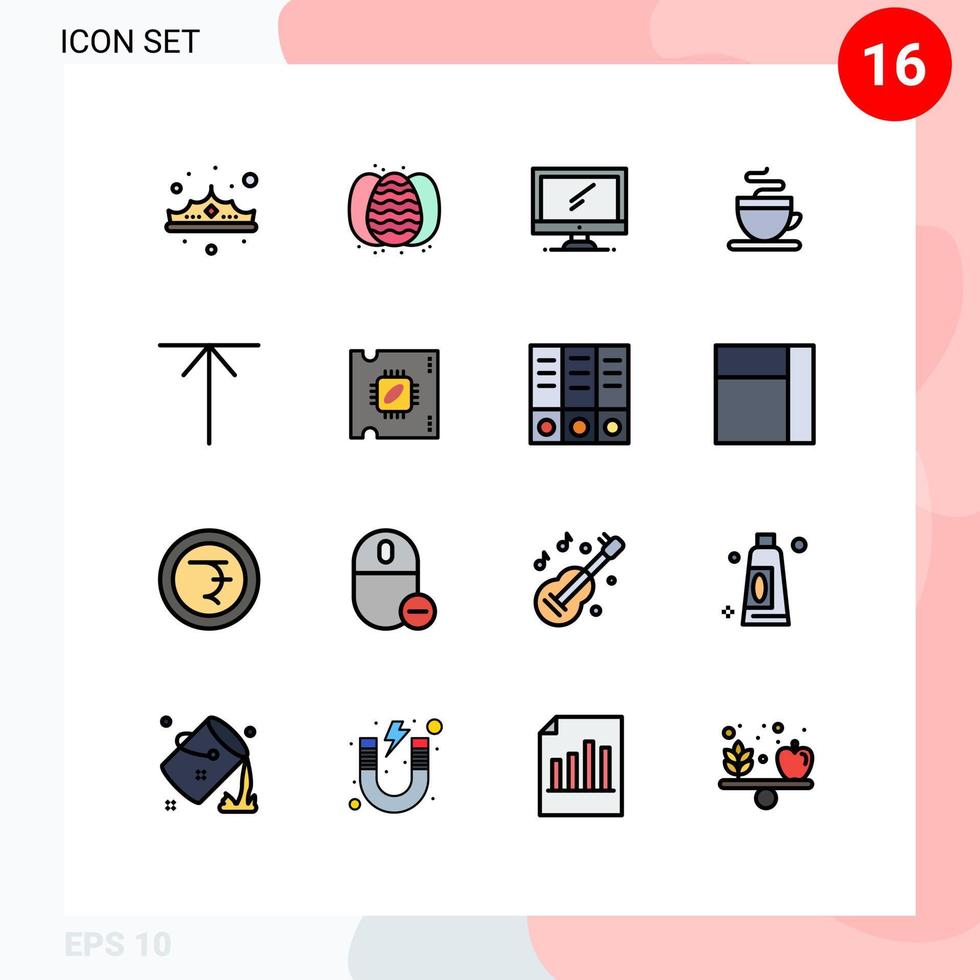 pictogramme ensemble de 16 lignes simples remplies de couleur plate de flèche chaude nature café imac éléments de conception vectoriels créatifs modifiables vecteur