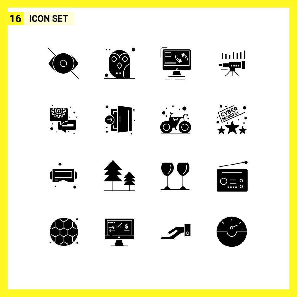 groupe de 16 signes et symboles de glyphes solides pour la prévision télescope hibou informations informatiques éléments de conception vectoriels modifiables vecteur