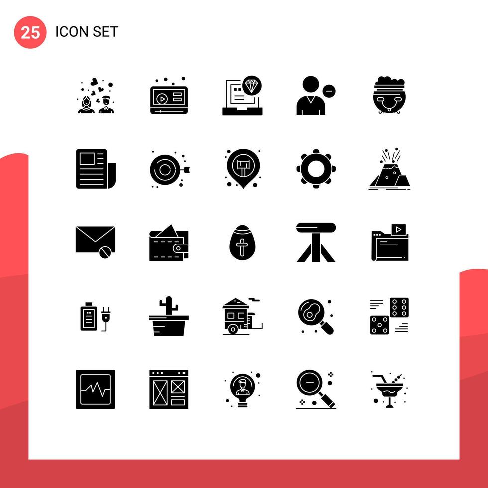 groupe de 25 signes et symboles de glyphes solides pour la personne du navigateur de profil alimentaire supprimer les éléments de conception vectoriels modifiables vecteur