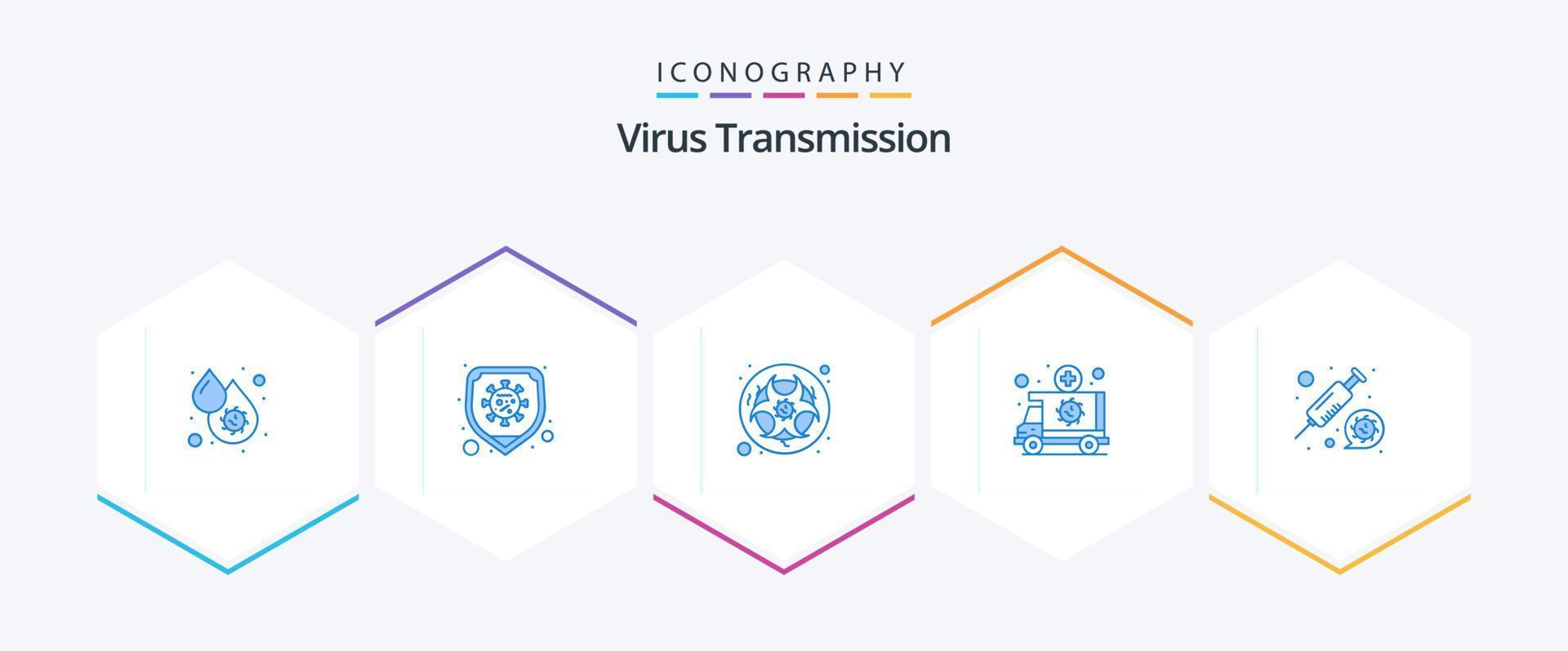 transmission de virus 25 pack d'icônes bleues comprenant des médicaments. le transport. bio. médical. ambulance vecteur