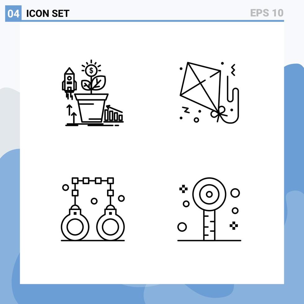 pack de lignes vectorielles modifiables de 4 couleurs plates remplies simples de menottes financières argent volant pénalité éléments de conception vectoriels modifiables vecteur