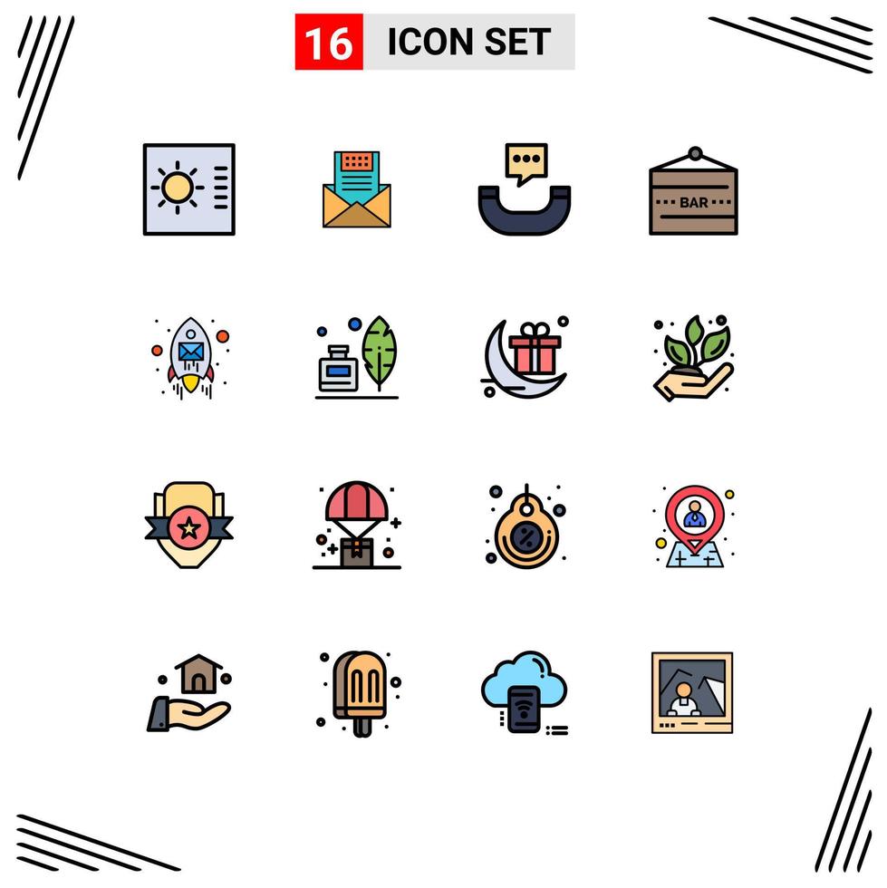 interface mobile ligne remplie de couleurs plates ensemble de 16 pictogrammes de signe de barre de divertissement lettre bar téléphone éléments de conception vectoriels créatifs modifiables vecteur