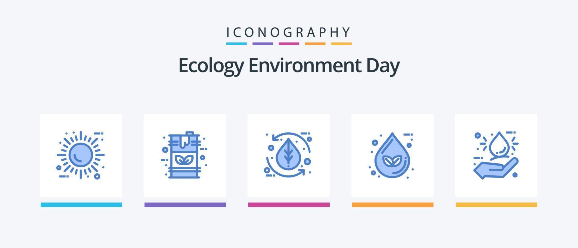 pack d'icônes bleu écologie 5, y compris eco. laissez tomber. carburant. la nature. environnement. conception d'icônes créatives vecteur