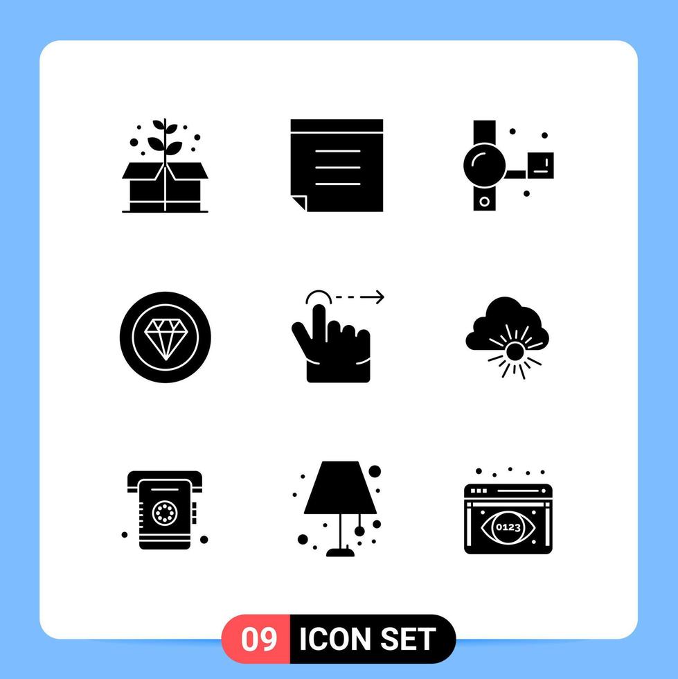 9 concept de glyphe solide pour les sites Web mobiles et applications cloud geste enregistrement doigt bijoux éléments de conception vectoriels modifiables vecteur