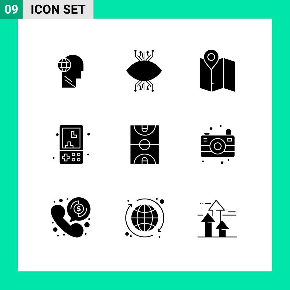 ensemble de 9 symboles d'icônes d'interface utilisateur modernes signes pour les jeux électronique vision emplacement plan éléments de conception vectoriels modifiables vecteur