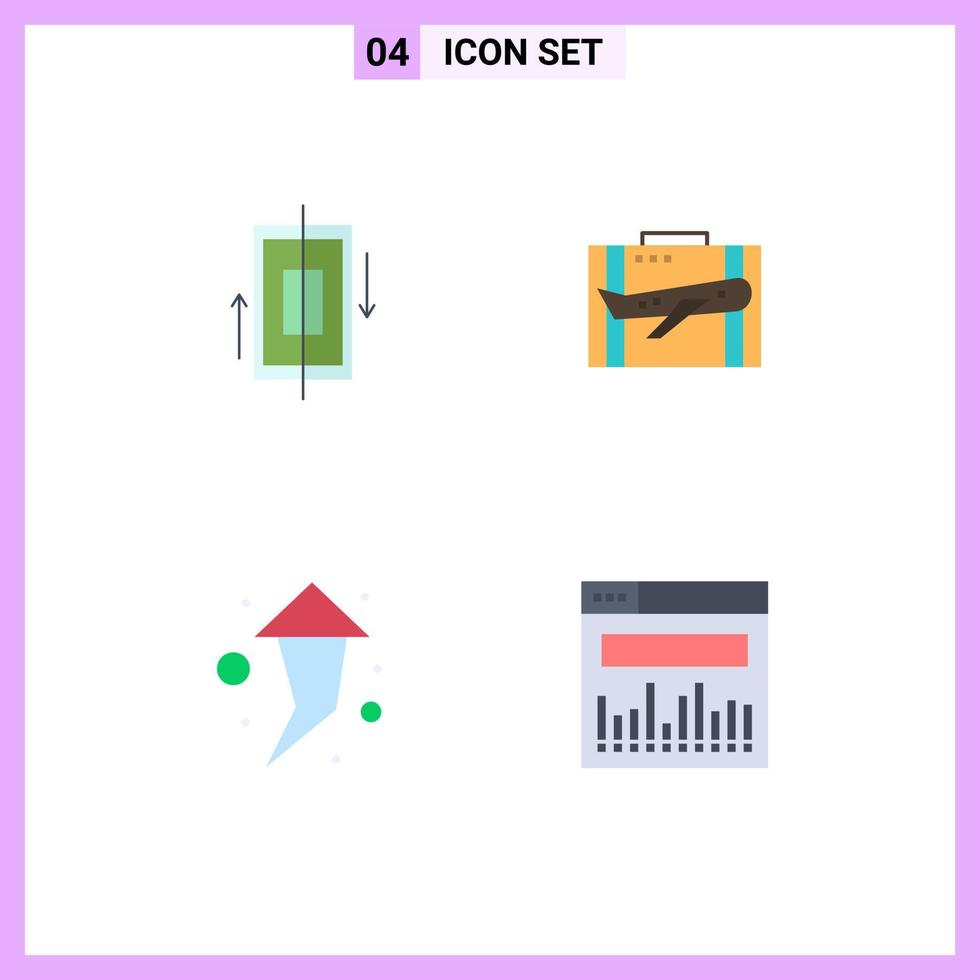 groupe de 4 icônes plates modernes définies pour la synchronisation des éléments de conception vectoriels modifiables de valise de bagages de téléphone de bagages vecteur