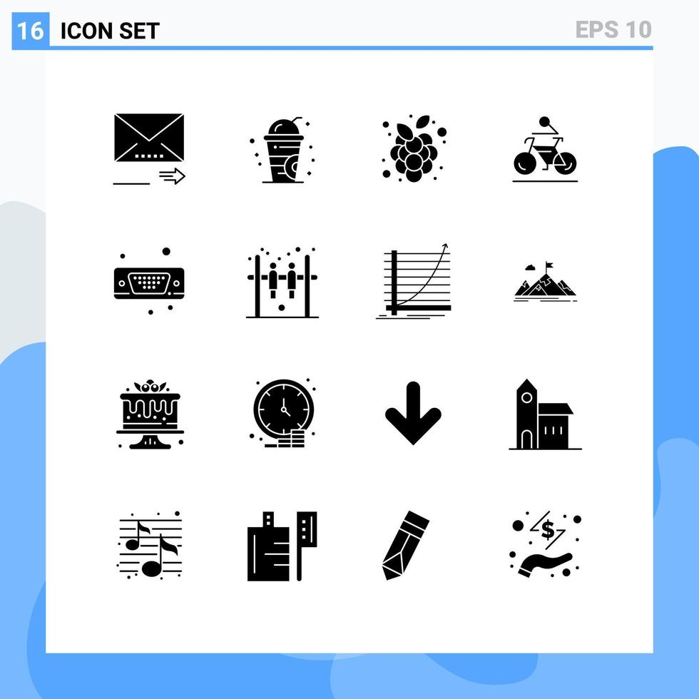 16 glyphes solides vectoriels thématiques et symboles modifiables d'entrée vélo raisins vélo vélo éléments de conception vectoriels modifiables vecteur