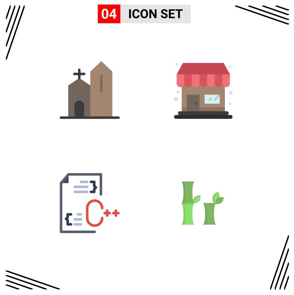pack d'icônes plates de 4 symboles universels de codage de bâtiment développement de magasin historique éléments de conception vectoriels modifiables vecteur