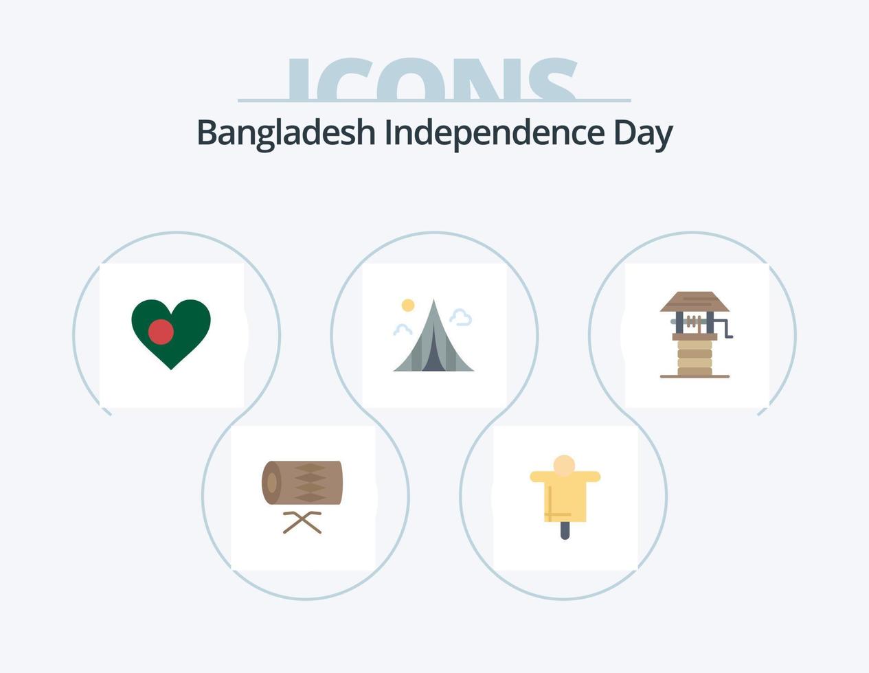 le jour de l'indépendance du bangladesh pack d'icônes plat 5 conception d'icônes. point de repère. construction. épouvantail. imeuble. pays vecteur