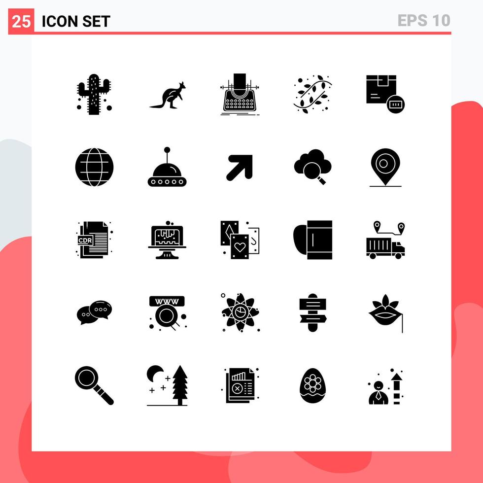 ensemble moderne de 25 pictogrammes de glyphes solides de bourgeons de trave chaton nature éléments de conception vectorielle modifiables de machine à écrire vecteur