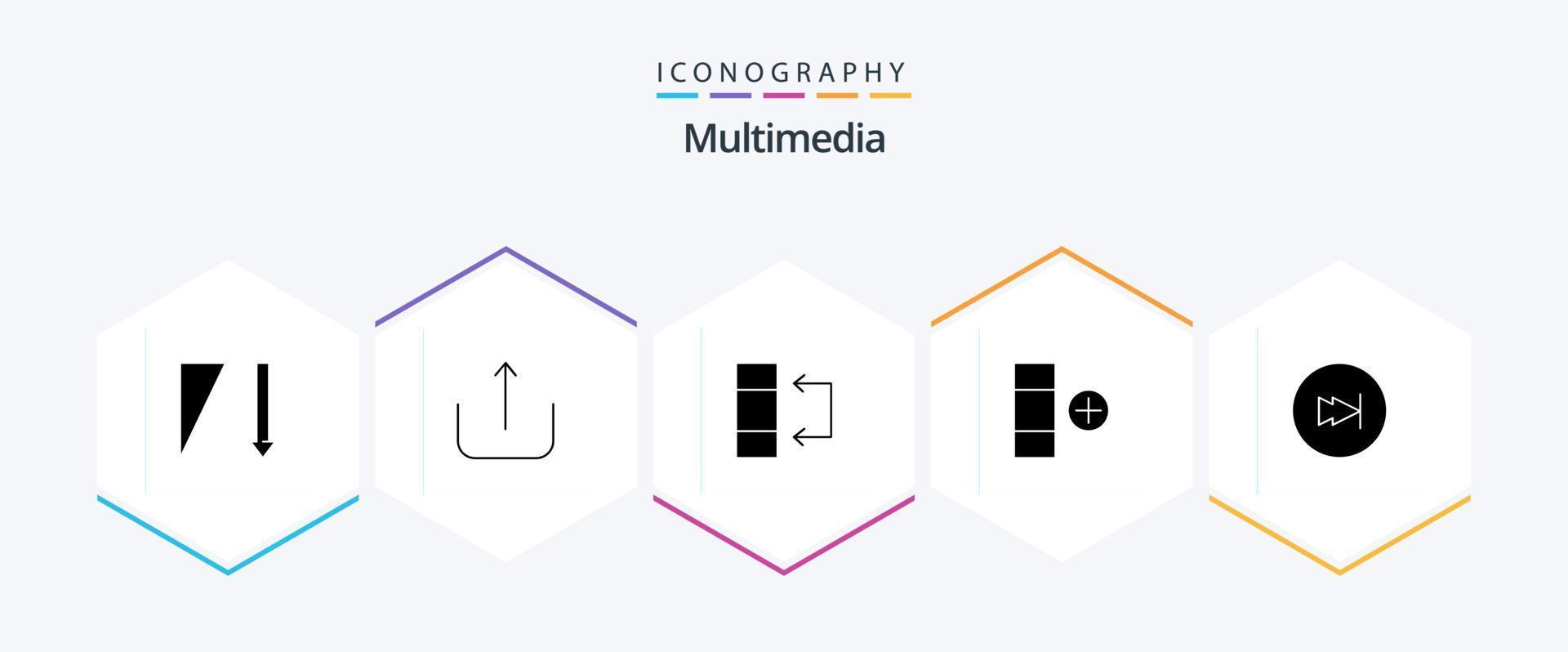 pack d'icônes multimédia de 25 glyphes comprenant. multimédia. tableau. vers l'avant. La Flèche vecteur