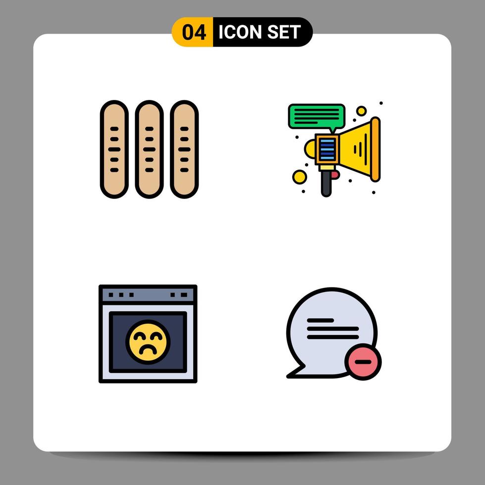 ensemble de pictogrammes de 4 couleurs plates remplies simples d'erreur de pain festival mégaphone site Web éléments de conception vectoriels modifiables vecteur