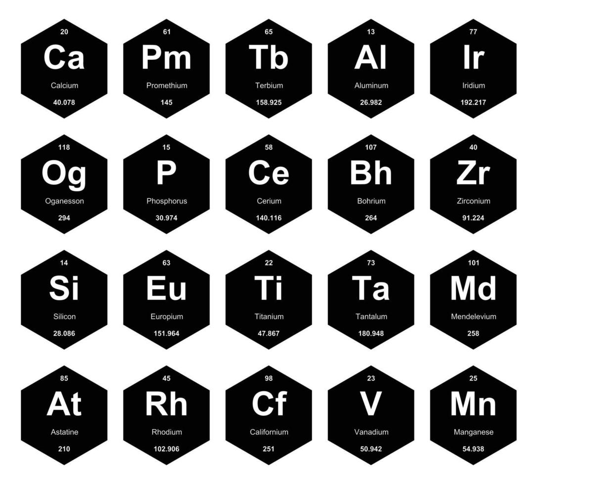 20 tableau préodique de la conception du pack d'icônes d'éléments vecteur