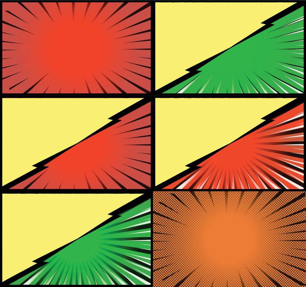 fond de cadres colorés de bande dessinée avec des rayons de demi-teintes effets radiaux et pointillés style pop art vecteur