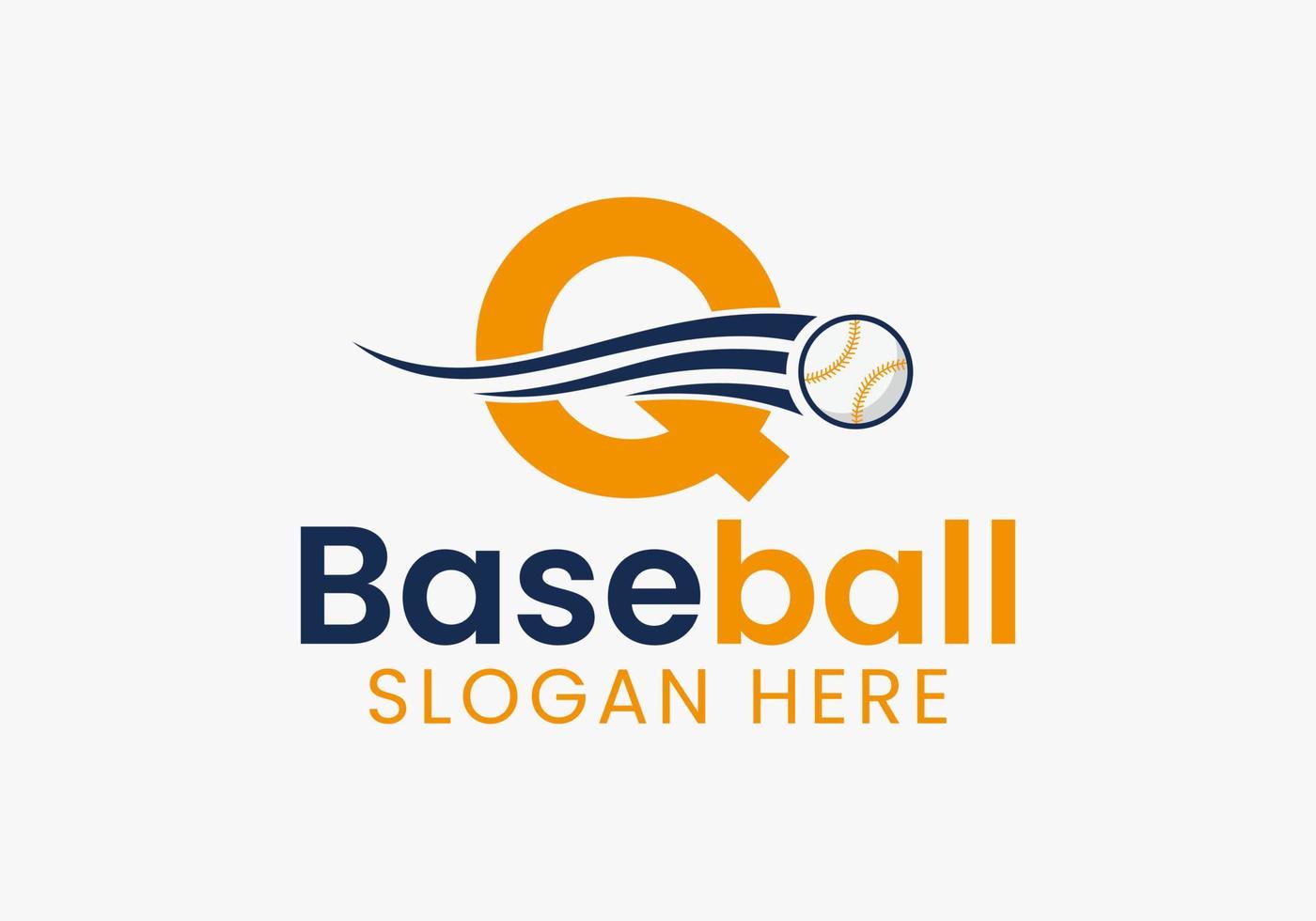 concept de logo de baseball lettre q avec modèle d'icône de baseball en mouvement vecteur