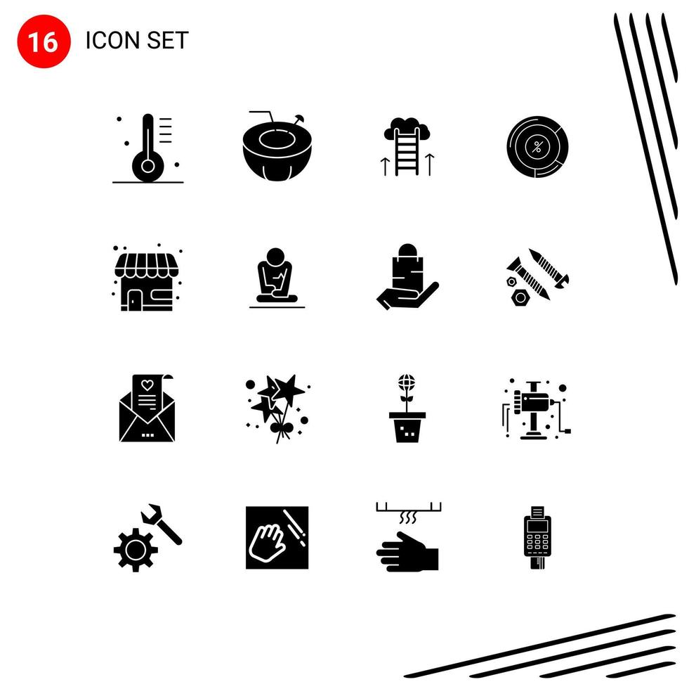 interface mobile glyphe solide ensemble de 16 pictogrammes de part pourcentage vacances tarte succès éléments de conception vectoriels modifiables vecteur