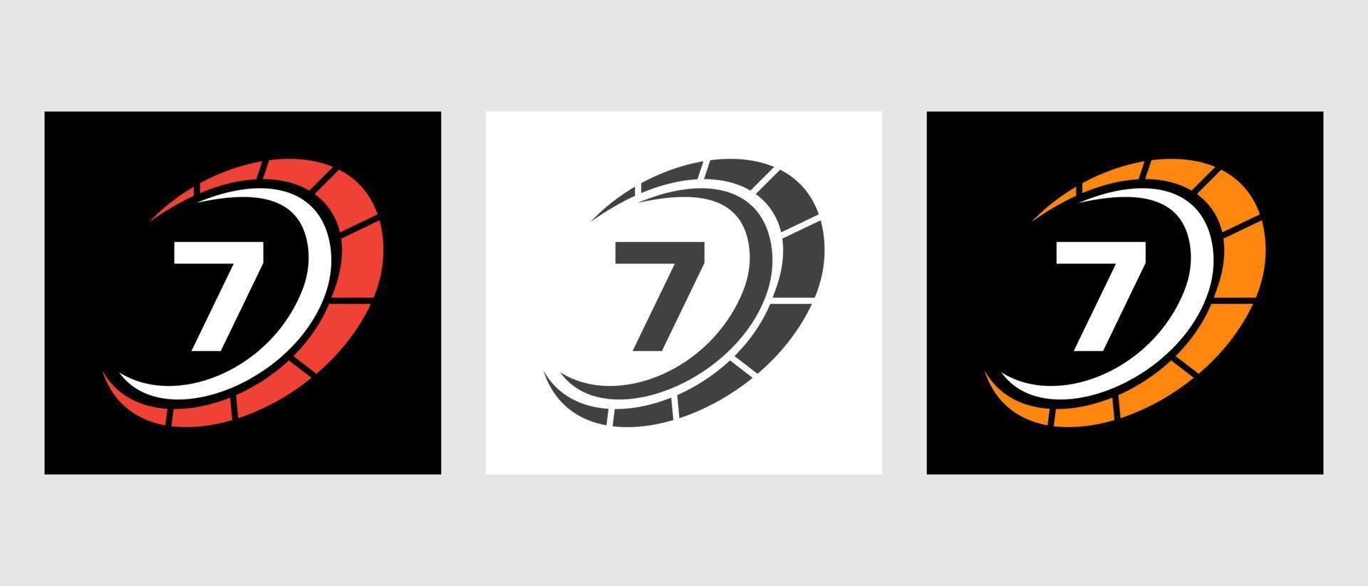 lettre 7 logo automobile de voiture pour le service de voitures, réparation de voitures avec symbole de compteur de vitesse vecteur