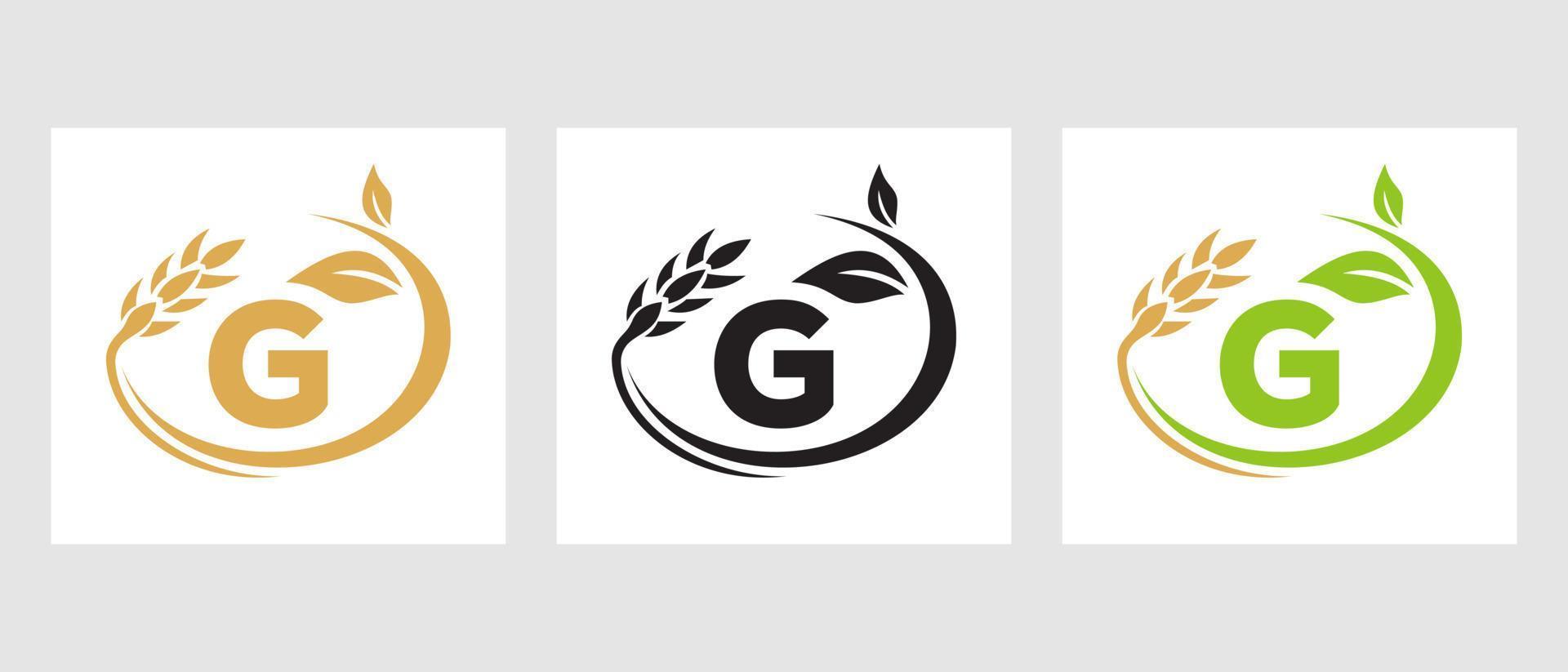 lettre g logo agricole. agroalimentaire, modèle de conception de ferme écologique vecteur
