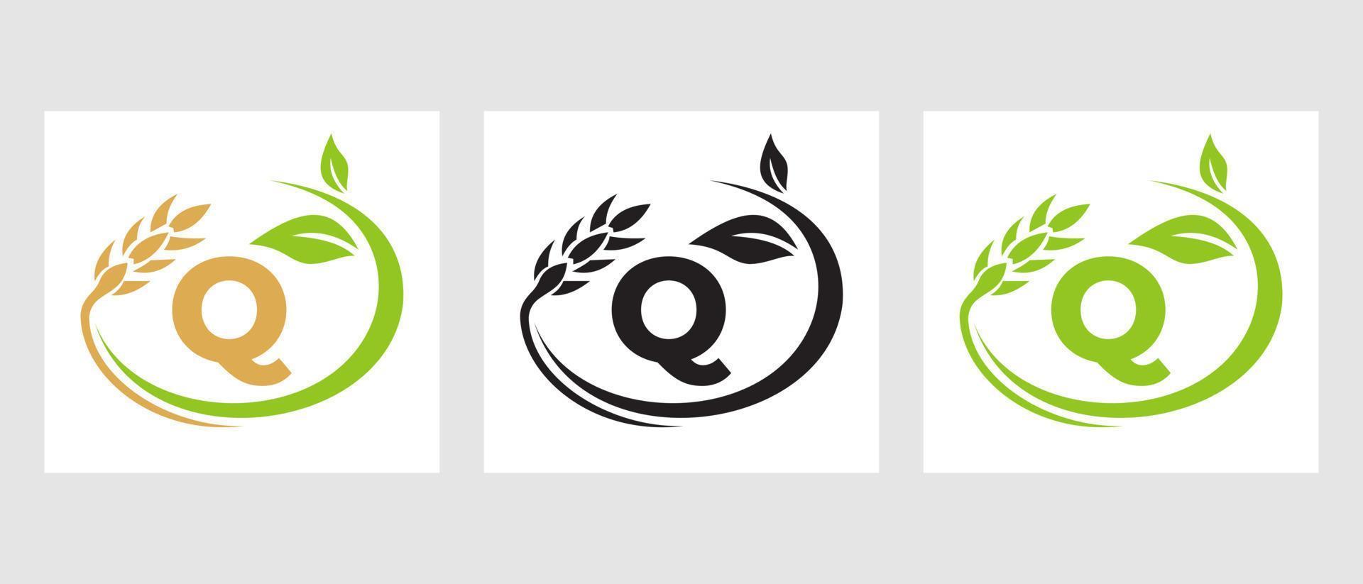 lettre q logo agricole. agroalimentaire, modèle de conception de ferme écologique vecteur