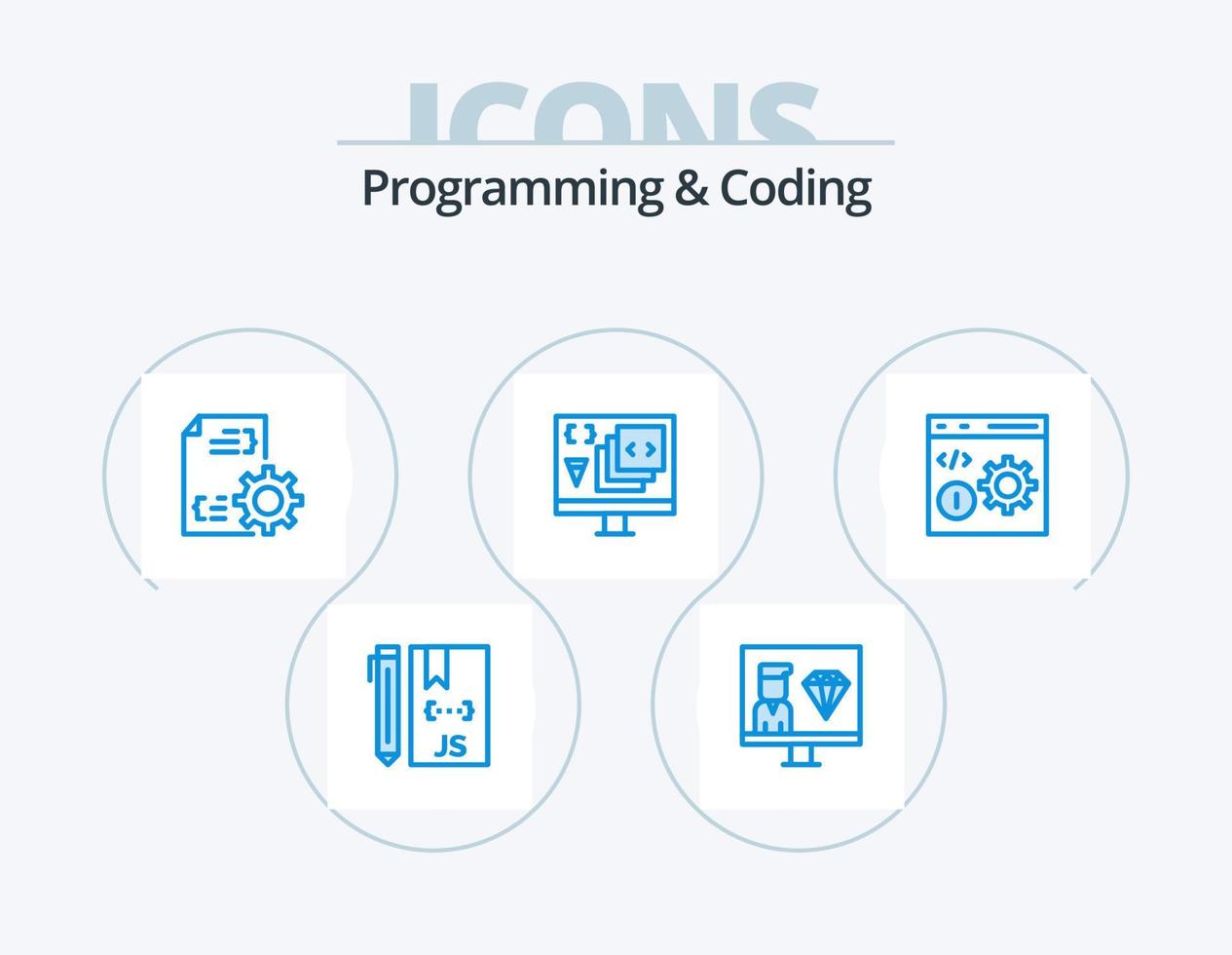 programmation et codage pack d'icônes bleues 5 conception d'icônes. développer. application. programmeur. dossier vecteur