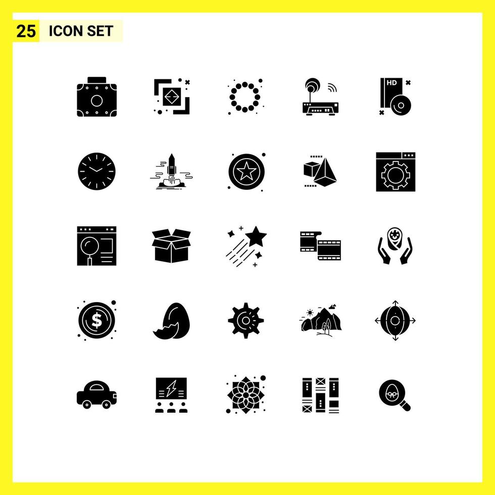 pack de glyphes solides de 25 symboles universels de disque cd carnaval bluray routeur éléments de conception vectoriels modifiables vecteur