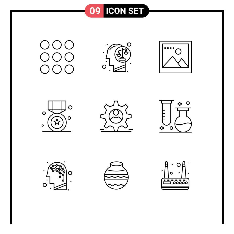 9 ensemble de contours d'interface utilisateur de signes et symboles modernes d'image de médaille de données gagner des éléments de conception vectoriels modifiables vecteur