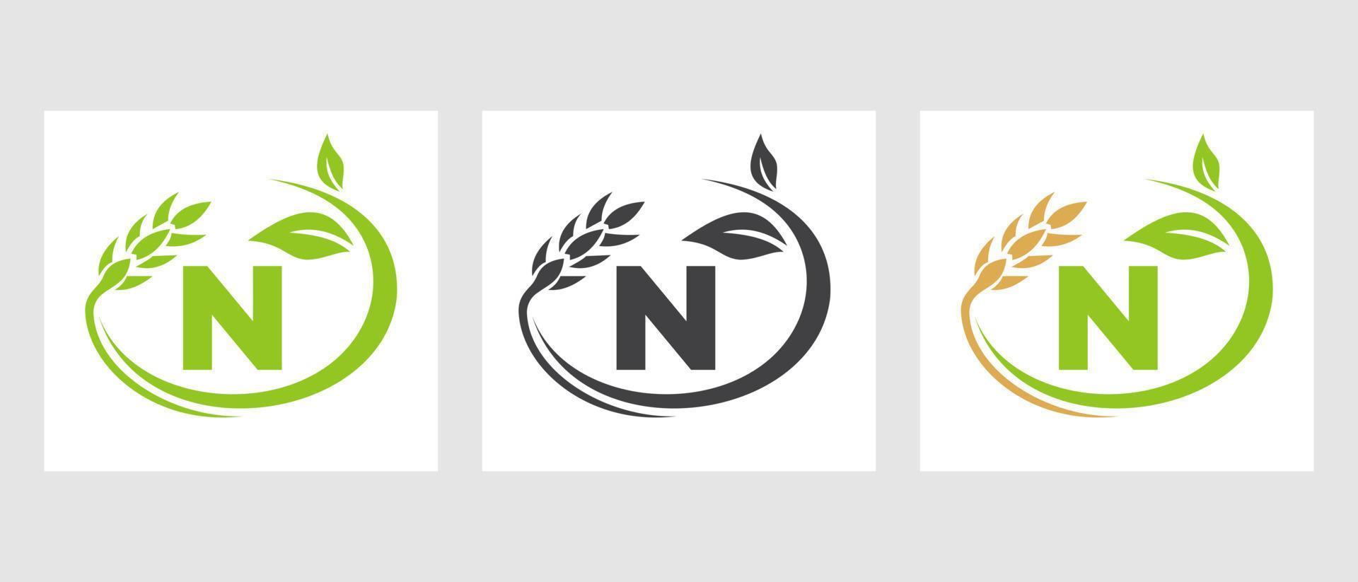 lettre n logo agricole. agroalimentaire, modèle de conception de ferme écologique vecteur