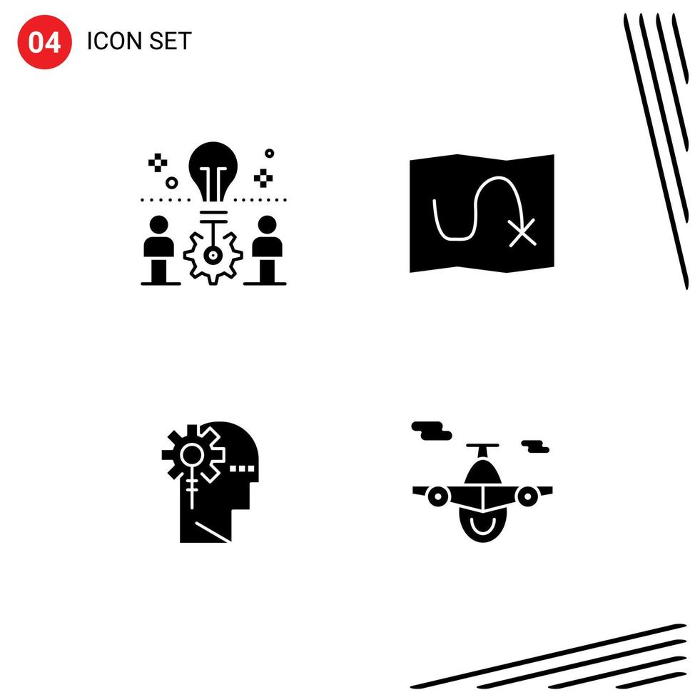 interface mobile glyphe solide ensemble de 4 pictogrammes d'informations d'itinéraire de solution critique d'équipe éléments de conception vectoriels modifiables vecteur