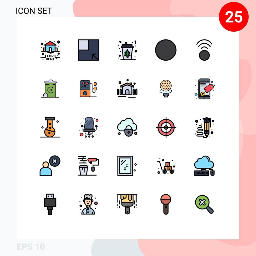 concept de couleur plate de 25 lignes remplies pour les sites Web mobiles et applications énergie bin tasse connexion wifi éléments de conception vectoriels modifiables vecteur
