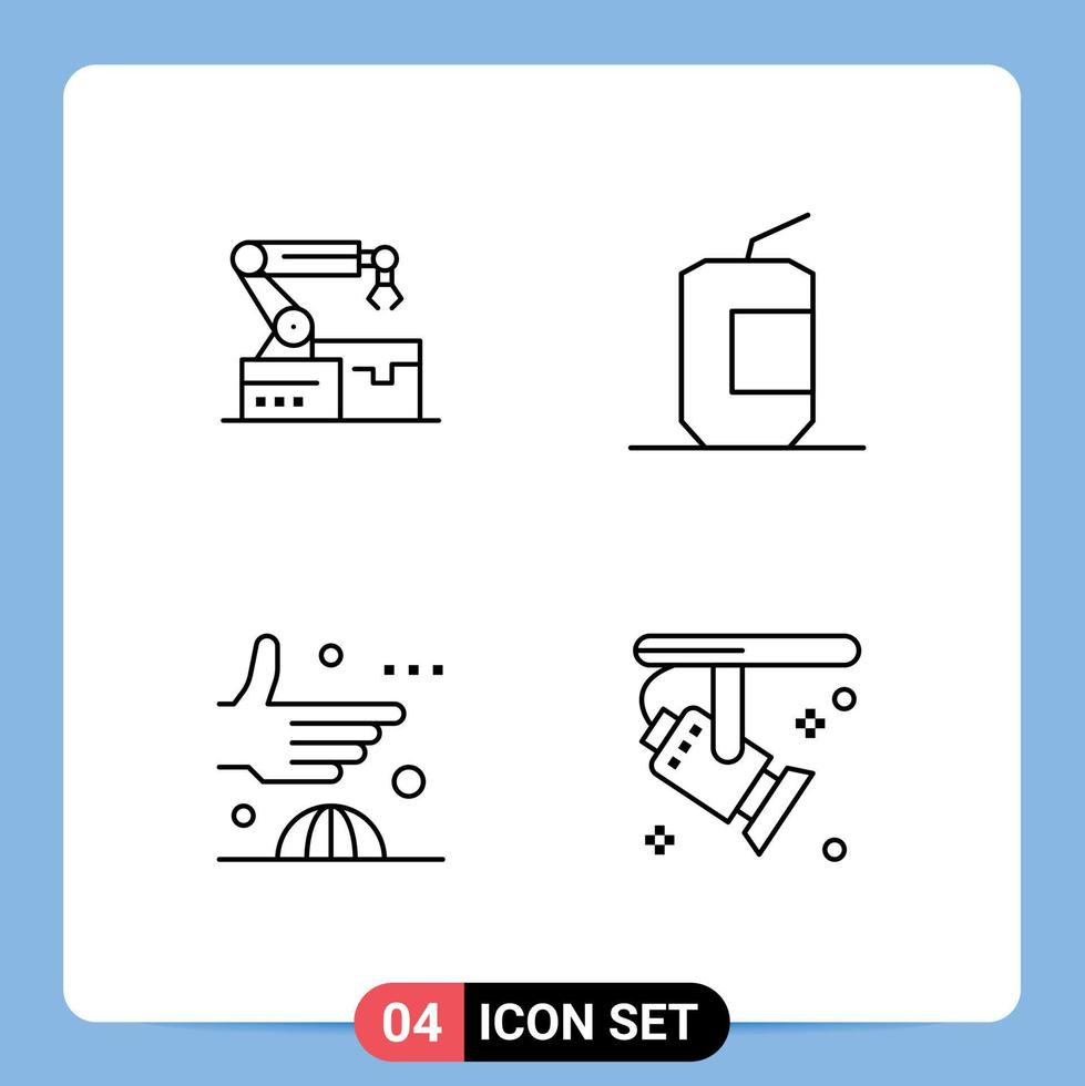 pack de 4 signes et symboles modernes de couleurs plates remplies pour les supports d'impression Web tels que la technologie d'accord atoumated boire des éléments de conception vectoriels modifiables mondiaux vecteur