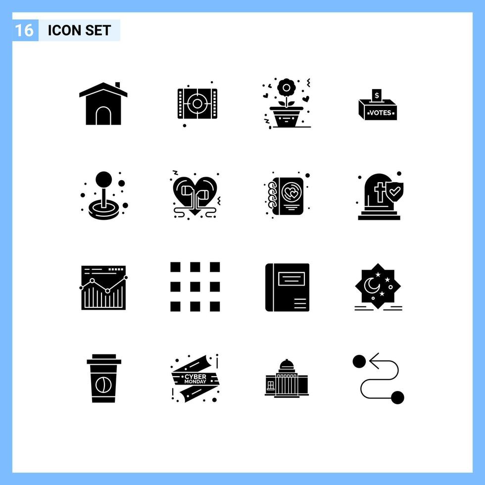 16 interface utilisateur pack de glyphes solides de signes et symboles modernes d'influence du joystick pot-de-vin d'élection de fleurs éléments de conception vectoriels modifiables vecteur