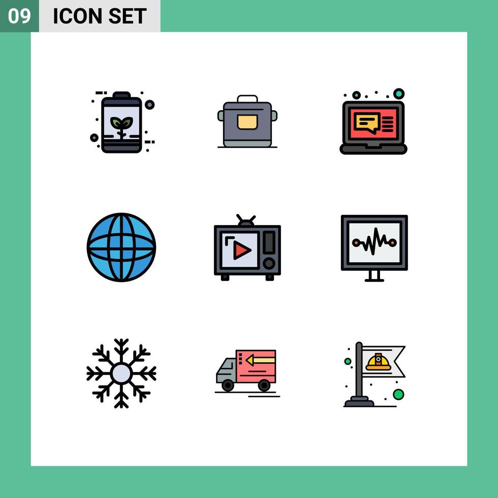ensemble de 9 symboles d'icônes d'interface utilisateur modernes signes pour les éléments de conception vectoriels modifiables du message web de l'hôtel du monde de la télévision rétro vecteur