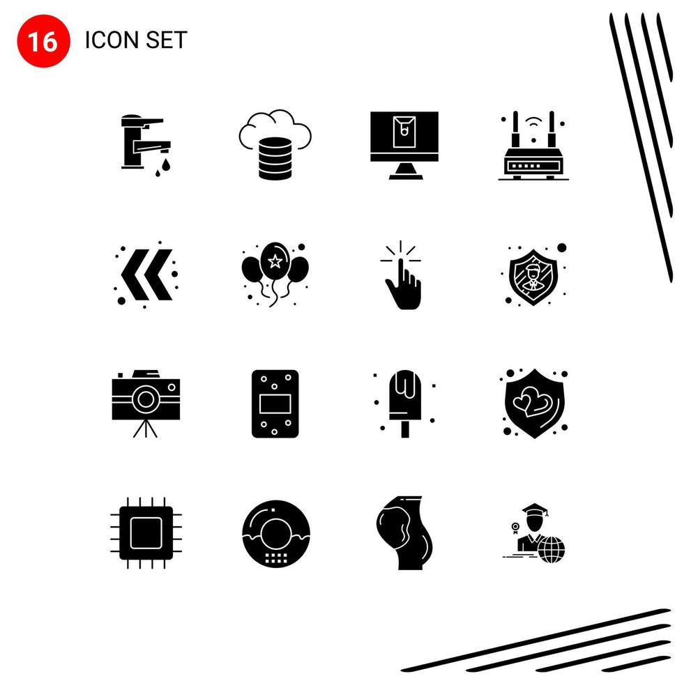 16 concept de glyphe solide pour les sites Web mobiles et applications flèche technologie d'hébergement wifi éléments de conception vectoriels modifiables sur internet vecteur
