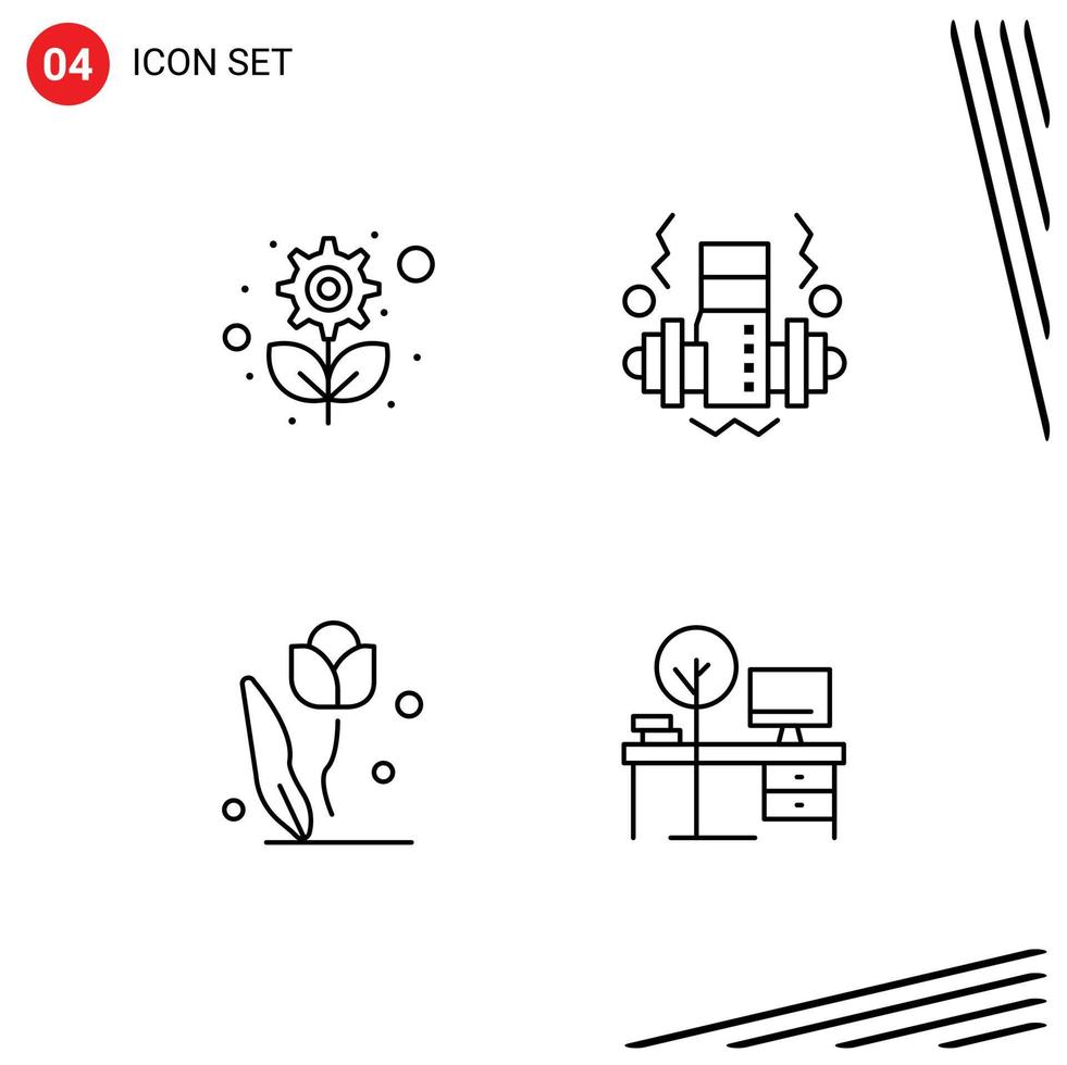 ensemble de 4 symboles d'icônes d'interface utilisateur modernes signes pour le recyclage fleur engrenage poids rose éléments de conception vectoriels modifiables vecteur