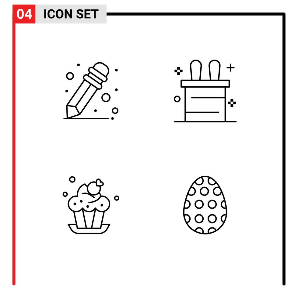 concept de 4 lignes pour sites Web mobiles et applications crayon lapin de pâques tasse oeuf éléments de conception vectoriels modifiables vecteur