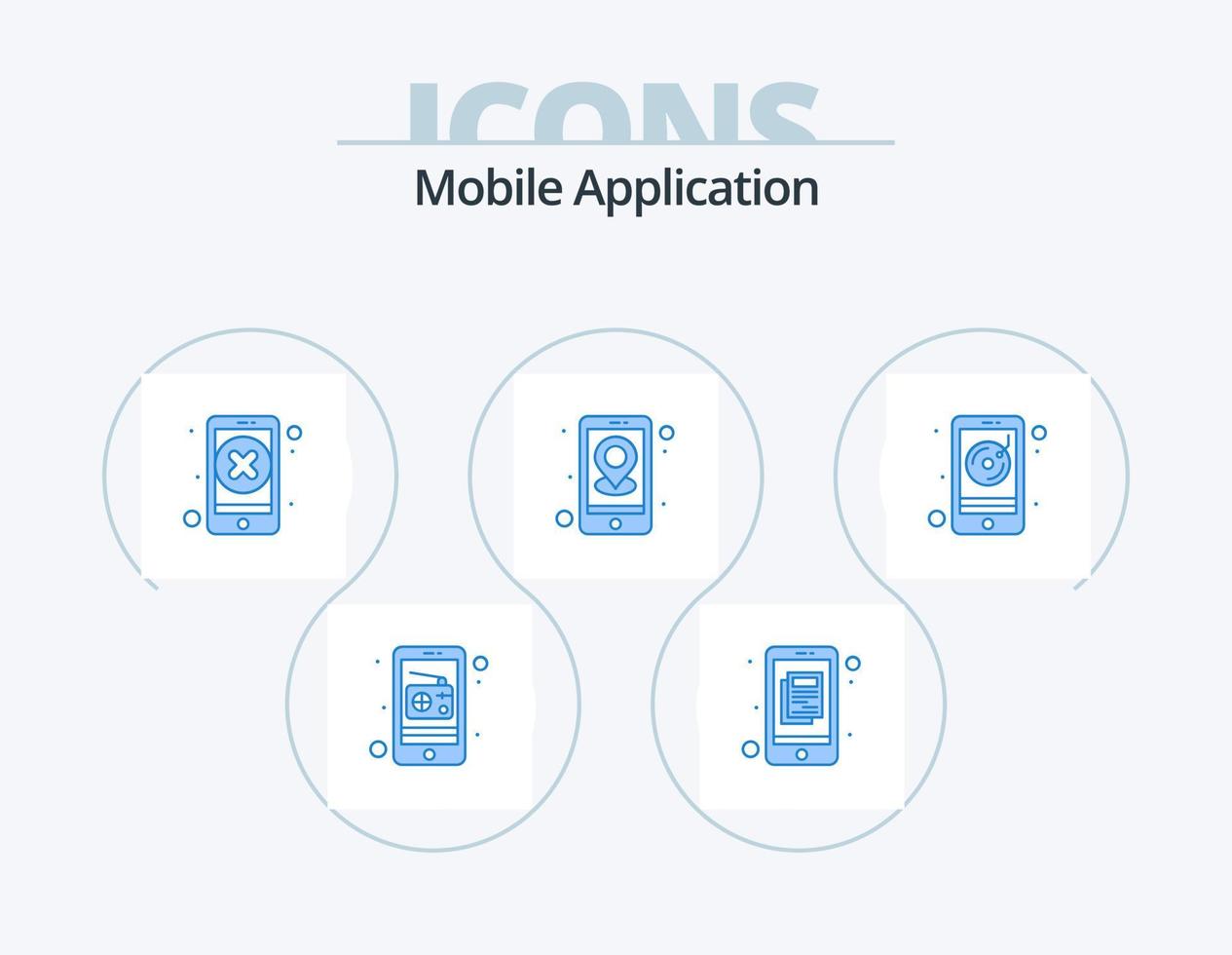 application mobile pack d'icônes bleues 5 conception d'icônes. diffusion. la navigation. Fermer. emplacement. application vecteur