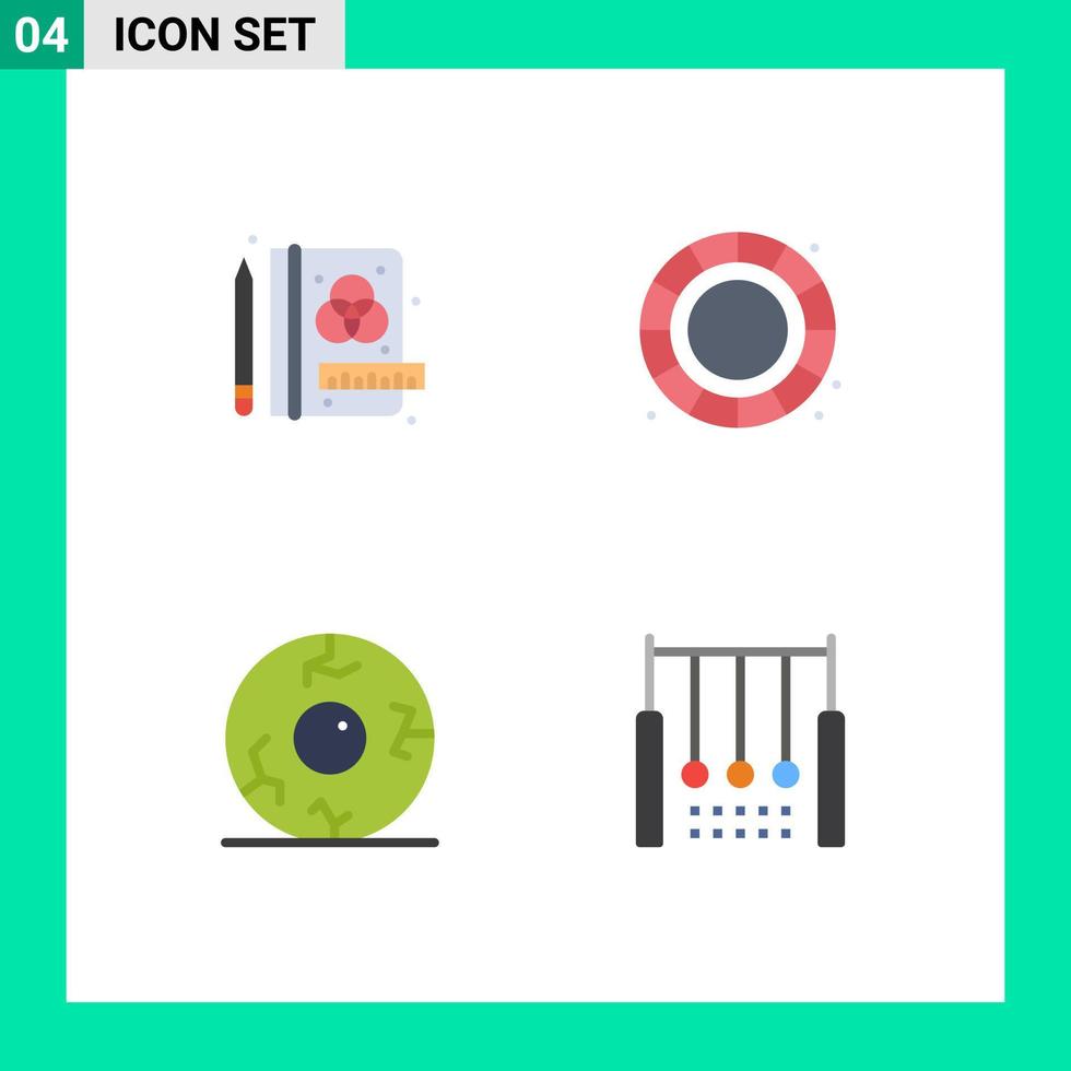 ensemble moderne de 4 icônes et symboles plats tels que des éléments de conception vectoriels modifiables de gymnastique oculaire de roue de couleur d'horreur créative vecteur