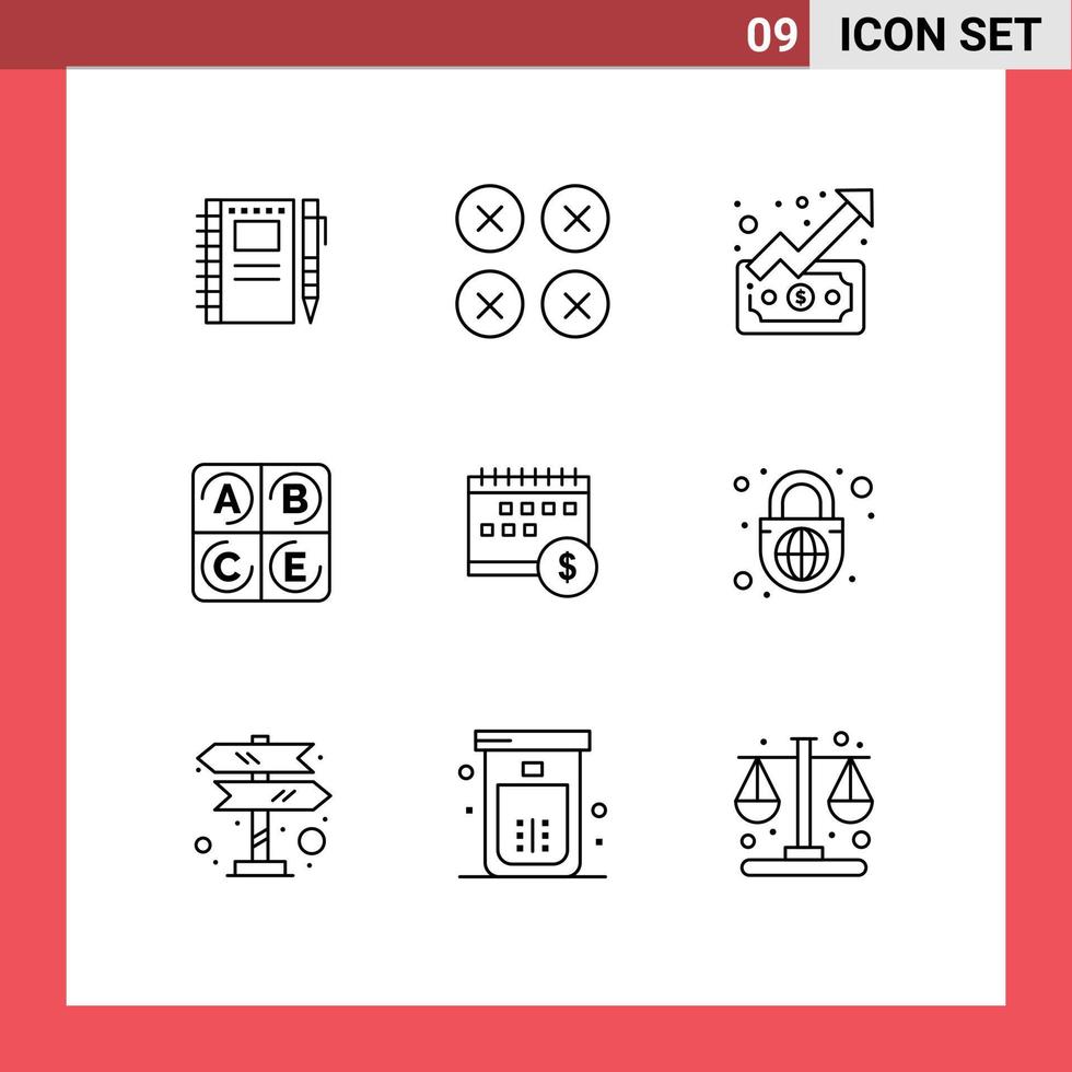 pack de 9 contours créatifs de calendrier vitamine ui régime éléments de conception vectoriels modifiables vecteur