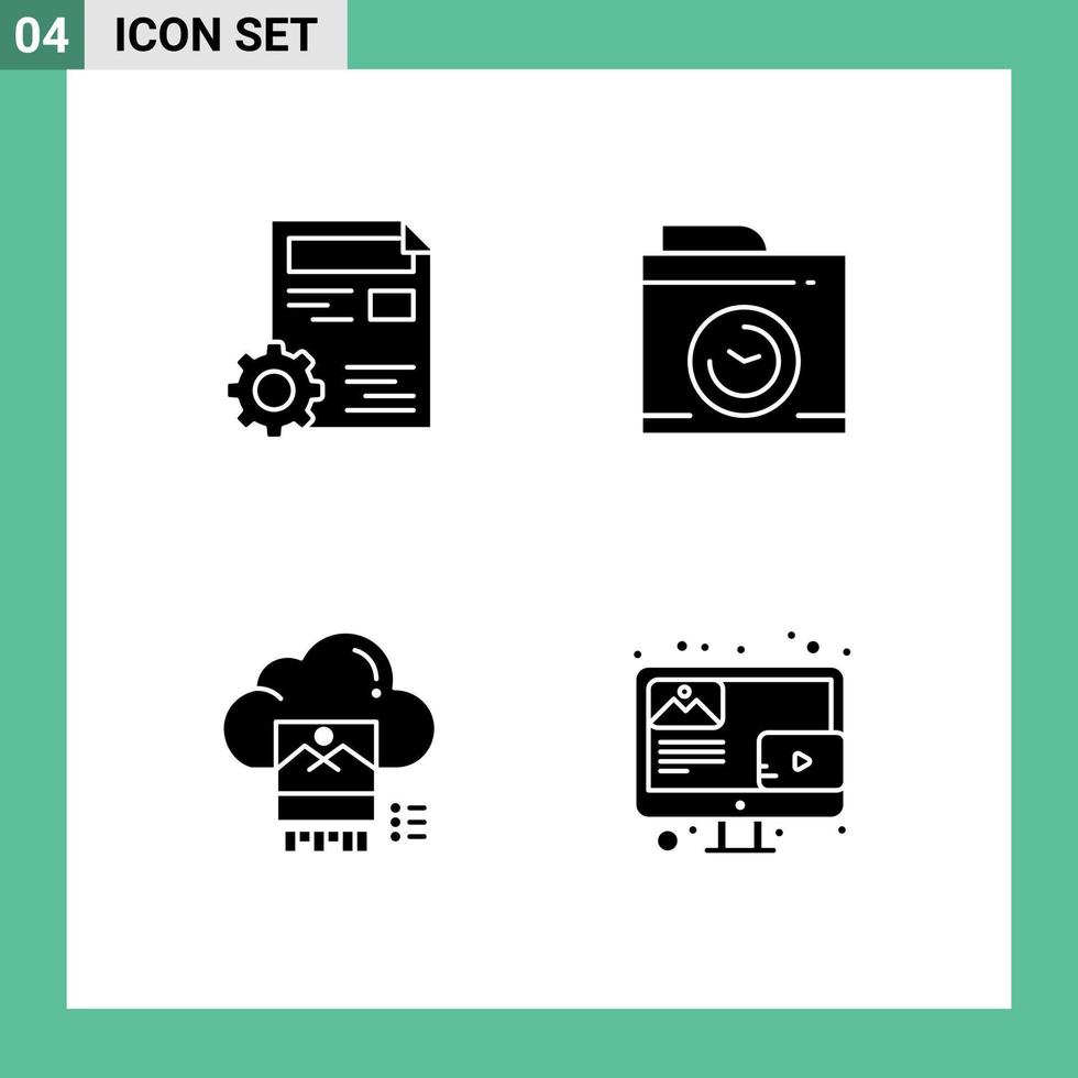 ensemble de 4 glyphes solides vectoriels sur la grille pour le document jpg config image cloud éléments de conception vectoriels modifiables vecteur
