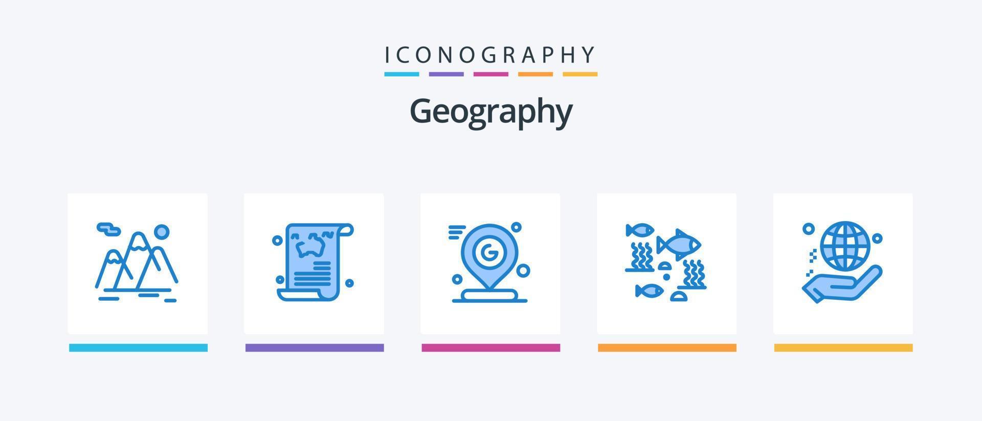 pack d'icônes geo graphy blue 5 comprenant la rivière. poisson. voyage. marque. épingler. conception d'icônes créatives vecteur