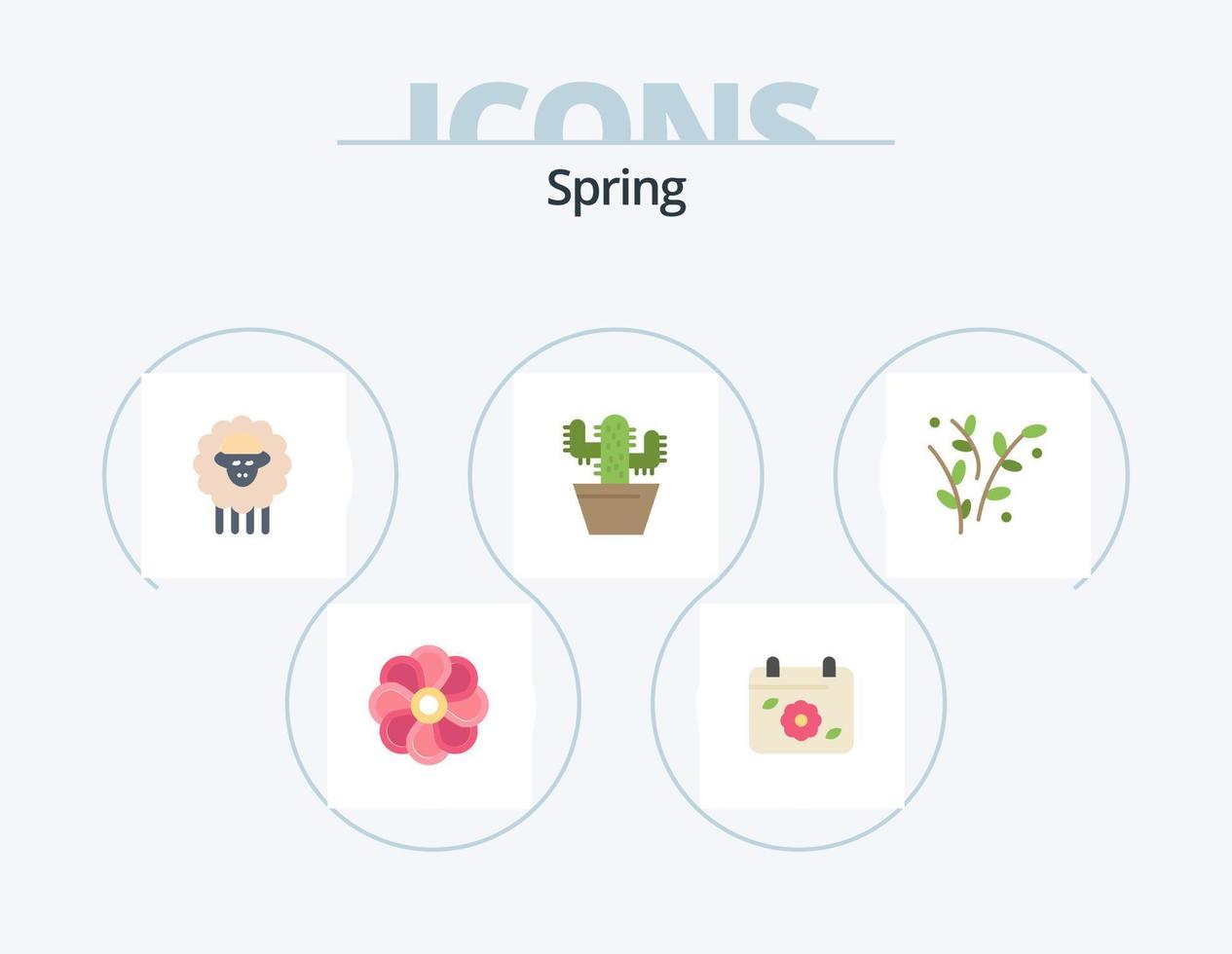 pack d'icônes plates de printemps 5 conception d'icônes. la nature. printemps. viande de mouton. pot. cactus vecteur