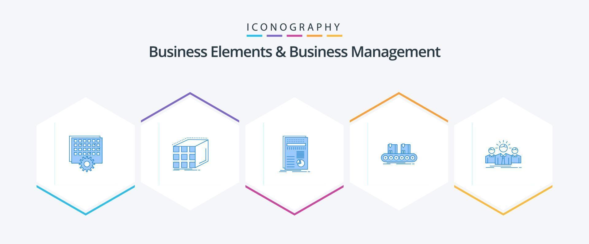éléments commerciaux et pack d'icônes bleues de gestion d'entreprise 25, y compris convoyeur. ceinture. dimensionnel. statistiques. finance vecteur