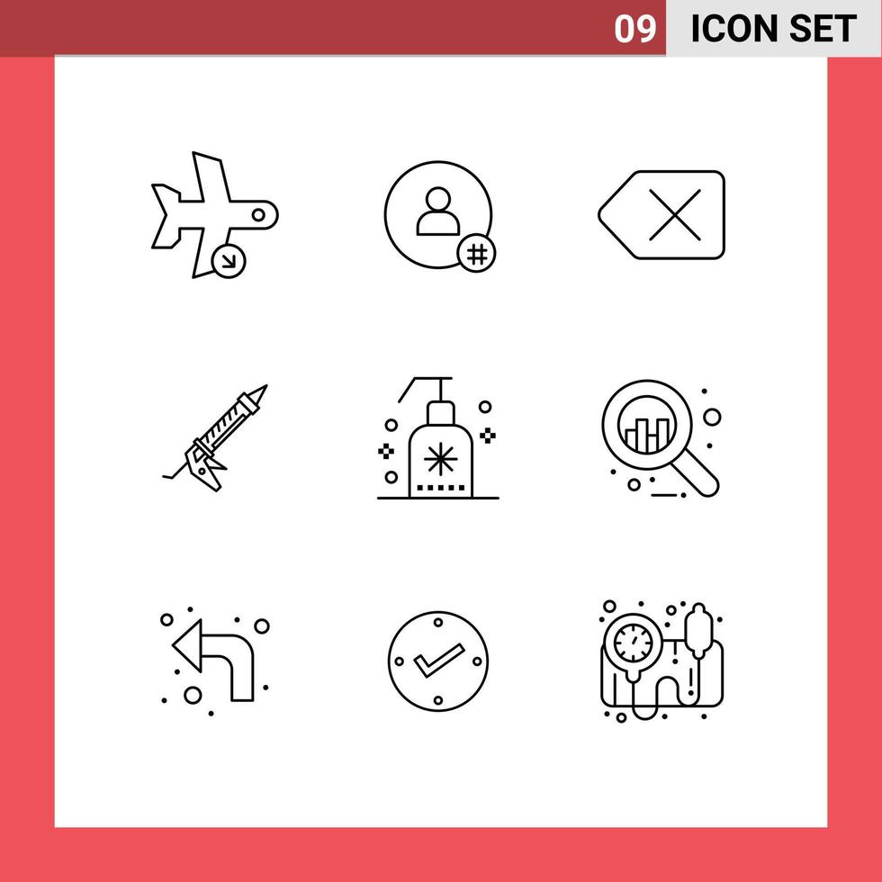 pack de 9 signes et symboles de contours modernes pour les supports d'impression Web tels que la réparation d'ustensiles twitter gun supprimer des éléments de conception vectoriels modifiables vecteur